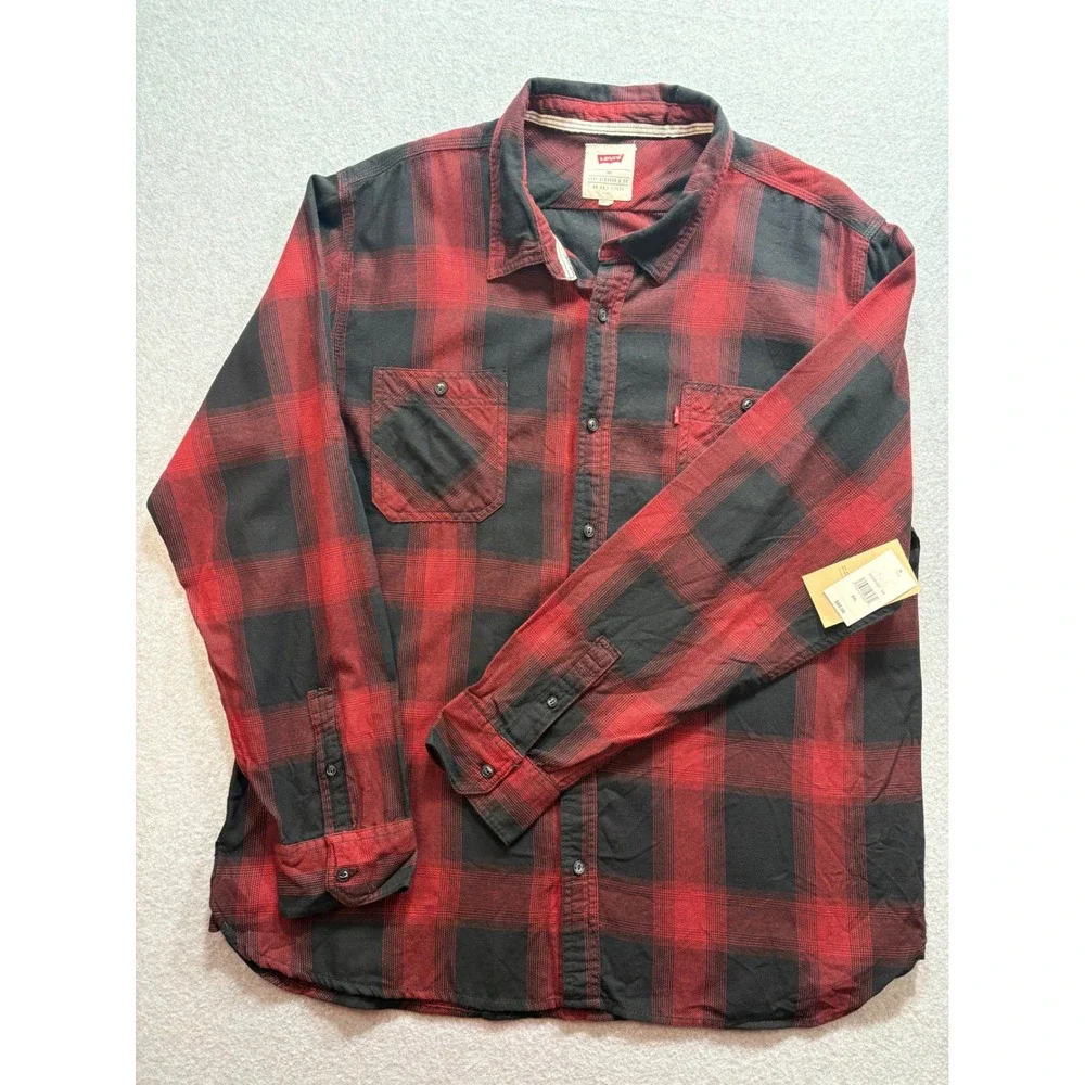 Levis Mens XXL Red Black Buffalo Plaid Flannel Button Down Shirt 3LDLW10201 NEW
